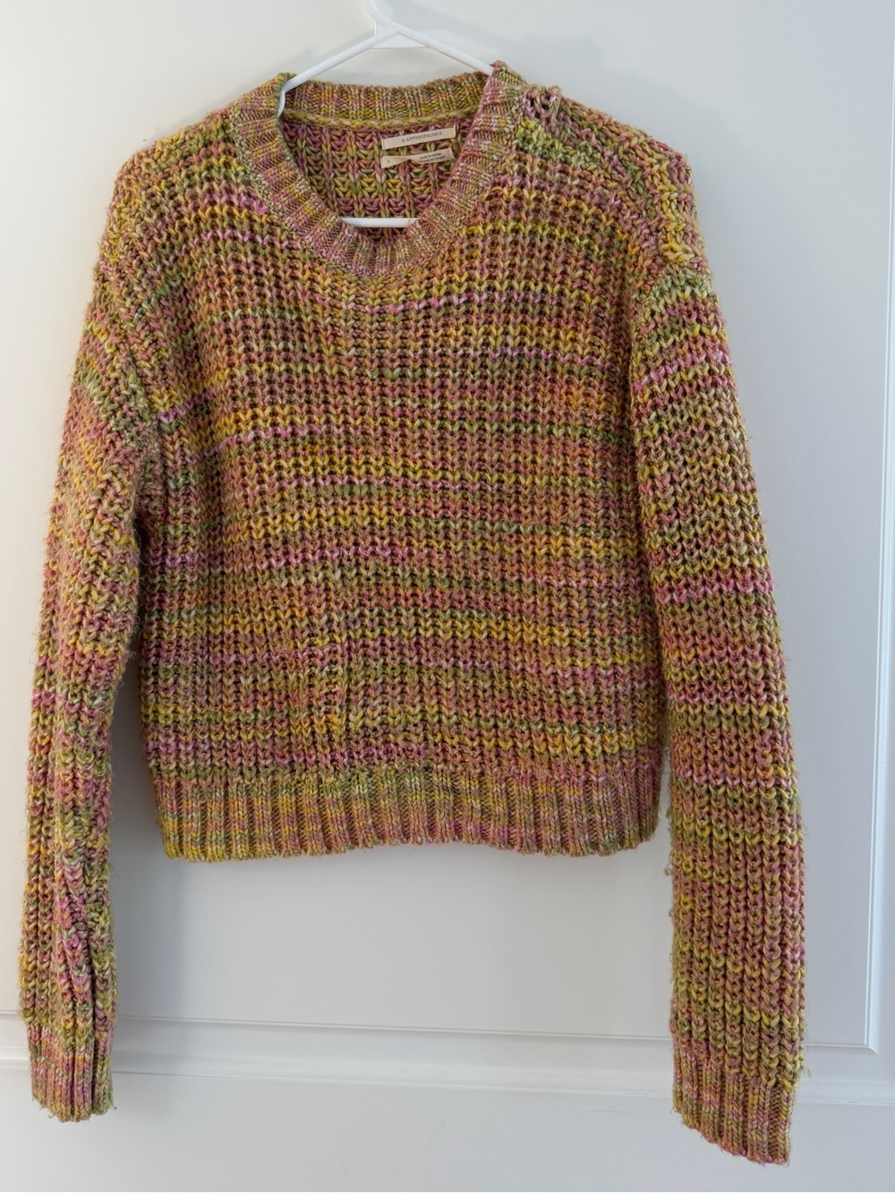 Out From Under Chunky Knit Cropped Sweater Pink Green Size S